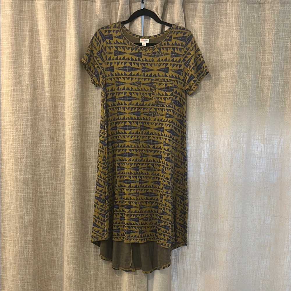Patterned Yellowish-Green and Blue Women's Dress